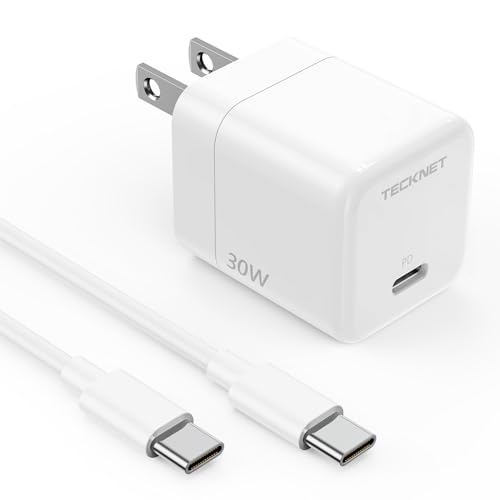 TECKNET USB C Charger Block, Mini Foldable Plug Charger Fast Charging 30W PD Wall Charger with 5FT Type-C Cable for iPhone 15/16/17, Pixel, Galaxy, iPad/iPad mini and More