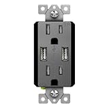 TOPGREENER High Speed USB Wall Outlet, 15A Tamper-Resistant Receptacles, Compatible with iPhone, Samsung Galaxy, LG, HTC & Other Smartphones, UL Listed, TU2154A-SG, Space Gray