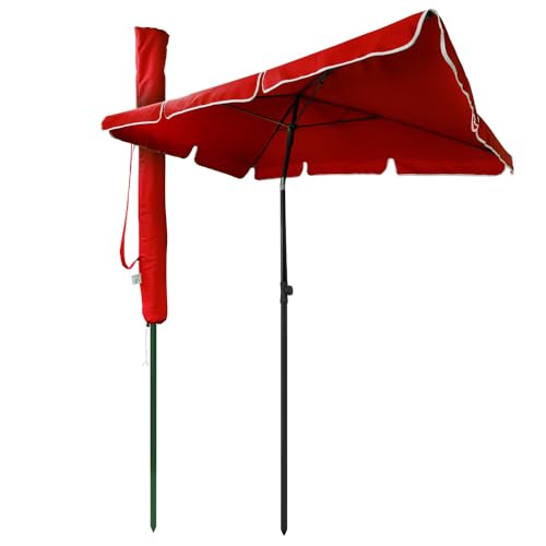 VOUNOT® Sombrilla Rectangular para Terraza, Jardín, Playa, Balcón, Piscina, Patio, 200x125 cm, Parasol Exterior con Funda Protectora, Protección UV50+, Rojo Oscuro