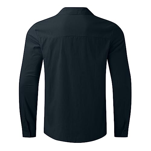 Men's Casual Button Down Shirt Cotton Solid Color Pocket Long Sleeve Shirt Top Long Sleeve T Shirt Men Mens Shirts4