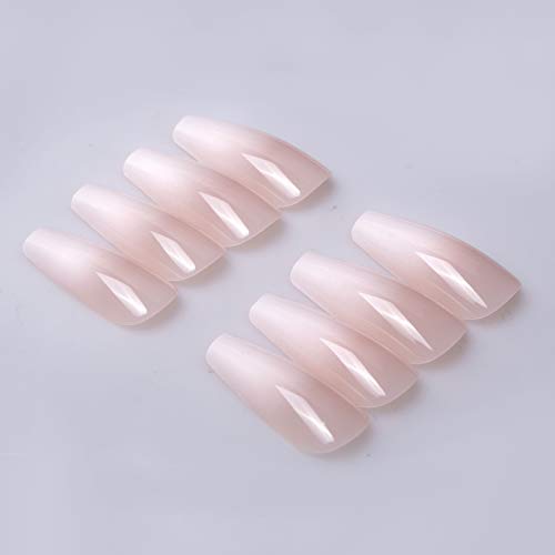 SIUSIO 24pcs Ombre Natural French Coffin Nails Full Cover Ballerina Press on Ballet Fake Nail UV Top Coat Covered Acrylic False Nails Art Manicure Tips for Women and Girls