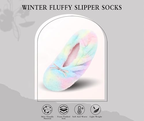 Image of Keyela Women's Ballerina Slippers,Non-Slip Bedroom Slippers Socks | Soft fuzzy slipper socks for ladies Indoor home slippers Cozy sock slippers Ballet Slippers