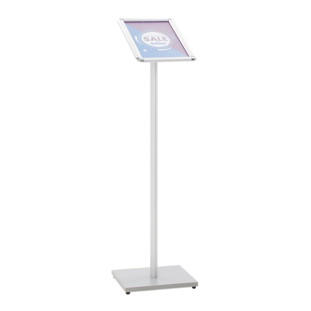 Danieli - Leggio Porta Menu A4 Orientabile. Espositore da Terra con Cornici a Scatto in Alluminio Anodizzato Silver. Supporto da Pavimento con Base Rettangolare in MDF per Poster e Avvisi