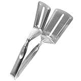 Veemoon Edelstahl Pfannenwender mit Klemme Multifunktionale Grill und Steakzange Rutschfester Griff Langlebiges Küchenwerkzeug für Braten und Grillen