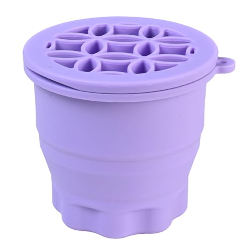 Limpiador de Brochas de Maquillaje, Almohadilla de Limpieza de Silicona, Recipiente Plegable para Limpiar Brochas de Maquillaje para Lavar, Secar y Guardar Esponjas y Borlas, Morado