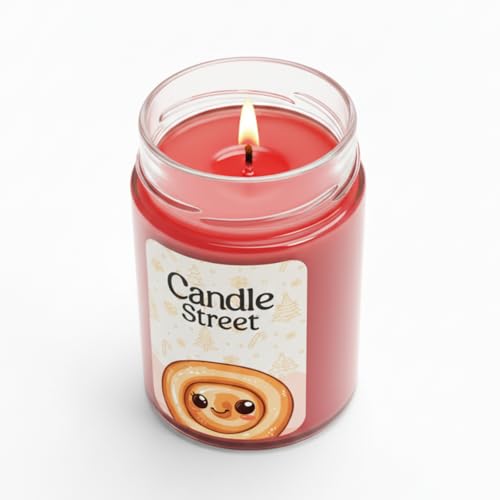Candle Street Vela perfumada Cinnamon Roll 275 g | Canela, Vainilla y Almendra | Colección Dolce Natale | Vela artesanal de cristal, 60 h de combustión | Especiado y envolvente para las fiestas