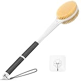 Body Shower Brush Back Scrubber: Anti Slip 18.1'' Long Handle Bath Brush with Stiff and Soft Bristles - Showering Exfoliator for Women, Men, Elderly (Charcoal Grey)
