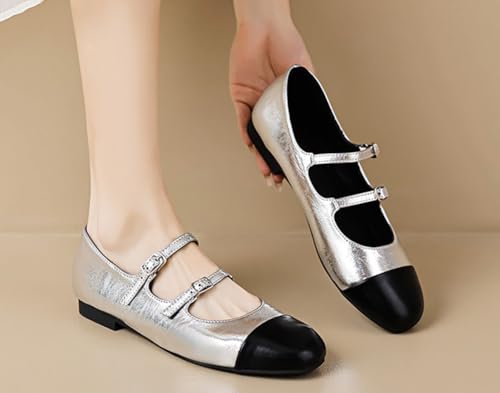 Niction Mary Jane Flat Women's Shoes with PU Leather Round Toe Double Strap Slip on Ballet Flats Dress Shoes for Elegant Wedding Party Daily3