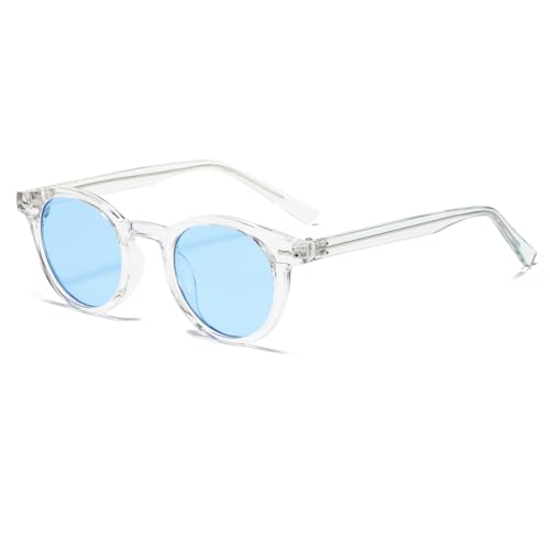 Long Keeper Lunettes de Soleil Mode Rétro Rondes Classique Vintage Teintée pour Hommes et Femmes UV 400 Conduire Voyager (Bleu transparent)