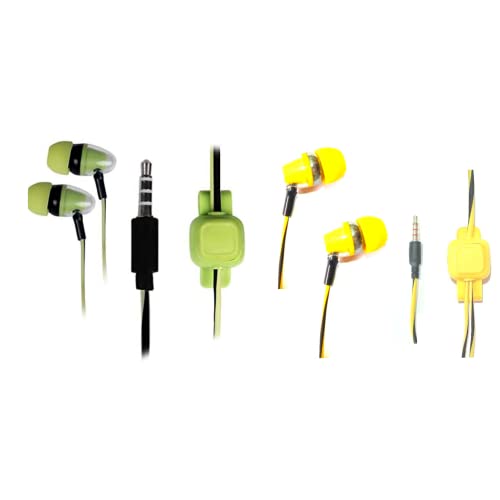Made in India Headphones with Microphone on Earphones in-Ear with Bass with Colourful Varieties for All Smartphones 2 Colours (Green & Yellow)