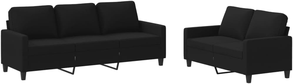 Sofa Set Black Polyester Living Room Furniture