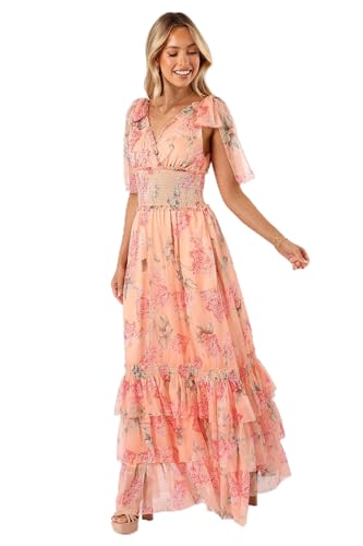 Petal & Pup Women's Fionna Maxi Dress, Peach Floral