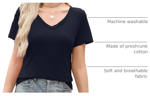 Image of Elesomo Womens T Shirts V Neck Summer Short /Long Sleeve Cotton Tops Tees