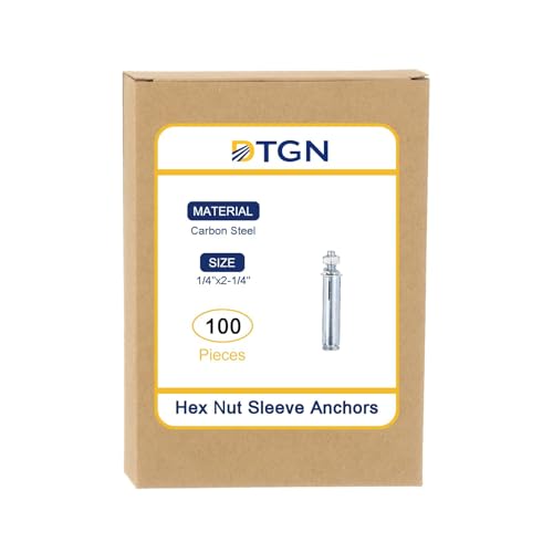 1434 x 2-1434 hex nut sleeve anchors - 100pack - good for concrete dry brick block walls - carbon steel - silver