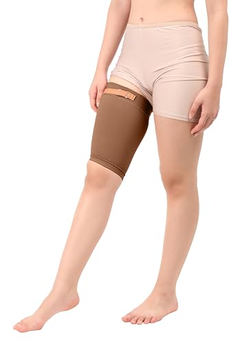 Image of Medical Compression Thigh Support Sleeve || MODERATE COMPRESSION || COTTON FABRIC || Groin Support Sleeve || Hamstring Compression Sleeve || Burn recovery || (XL, Brown)