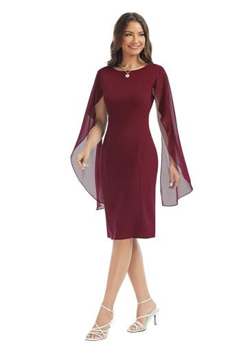Image of HELYO Women's Chiffon Cloak Sleeve Mini Cape Dress V-Back Semi-Formal Elegant Bodycon Wedding Guest Evening Cocktail Dresses
