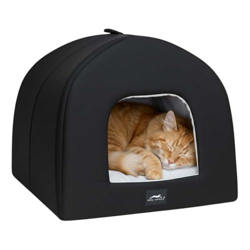 Image of PETS EMPIRE Warm Hut for Cats & Kittens Bed | with Removable Cushions |Bed for Puppies (Size: 46 x 46 x 54 cm) Soft & Comfortable Hut for Cats & Kitties | Kennel House for Pets Black