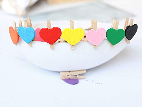 LANGUGU 100 Pcs Mini Wooden Pegs Clips Heart Design Clip Photo Holders Clothespins Kids Crafts Picture Holder Photo Paper Card Peg Pin Craft Clips (White)