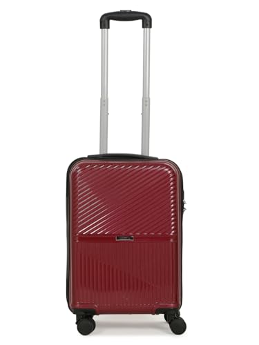 Image of Teakwood Small Size 8 Wheels Trolley Bag, Hard Cabin with Zipper Closure, Adjustable Push Button & Cross Side Strap, Number Lock System 360 Degree (Small, Maroon)