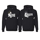King and Queen Matching Font Classic His and Hers Matching Couples Hoodie Sweater Set, Black, Mens Large, Women Small