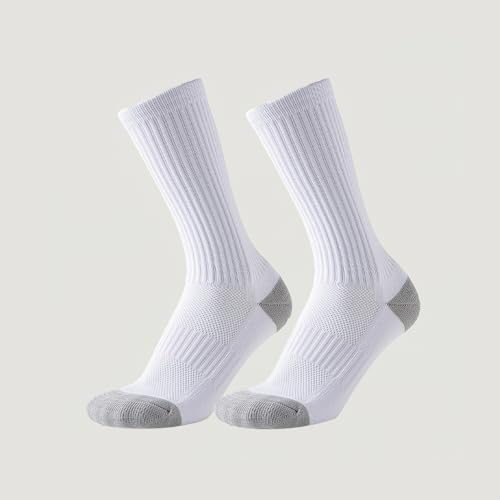 Men's Moisture-Wicking Towel-sole Mid-calf Socks, Black/White, Anti-Friction, 85% Polyester+15% Spandex, 1 Pair, One Size