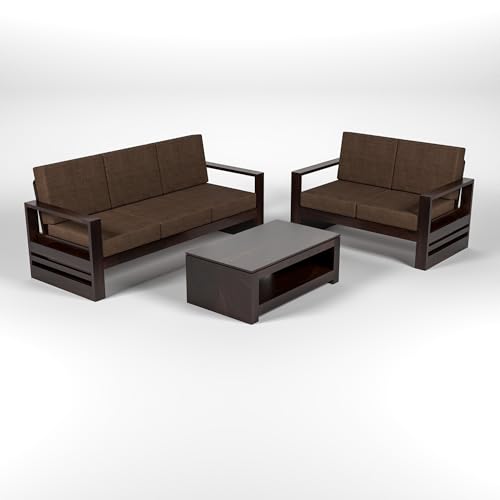 Image of Solid Sheesham Wood 5 Seater Sofa Set (3+2) - Elegant Wooden Sofa Set for Your Stylish Living Room & Home (Design 1)