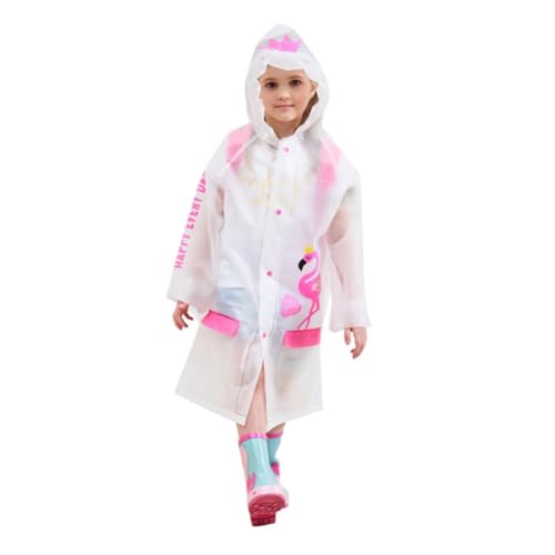 Boy Girl's Cartoon Raincoat with Hood Lightweight Eva Poncho for Boys and Girls for Outdoor Activities School Camping and Theme Parks White2