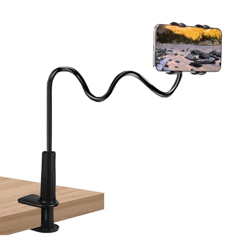Ltheifaa Cell Phone Clip Bed Stand Holder Lazy Bracket Mount Clamp for Desk Flexible Long Arm Phones Stand Bed Gooseneck Mount Cell Phone Holder 360 Adjustable Clamp Lazy Bracket for All 4-7 Devices