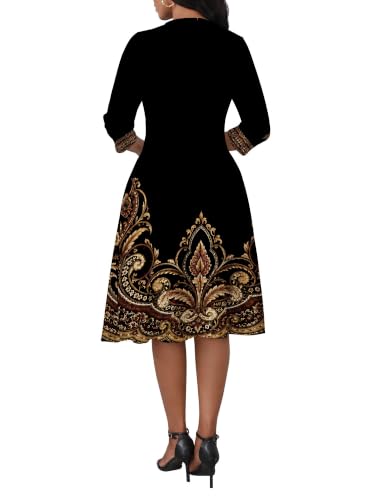 Image of PinkPatty Women's Casual 3 /4 Sleeve Midi Dresses Fit and Flare Church Work Dress with Pockets