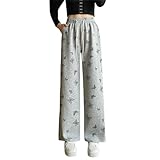 DuomaiJJ Damen-Fleecehose Damen-Hose Mit Hoher Taille, Lässigem Geradem Bein Und Weitem Schleifendruck-dunkelgrau-m