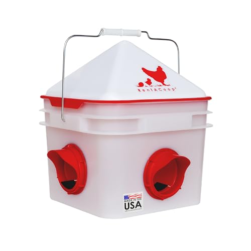RentACoop Chick2Chicken 10lb BPA-Free 4-Port Feeder - Includes Anti-Roost Cone, Slider Port Cover, and Lid - Suitable for up to 20 Chicks & 12 Adult Chickens