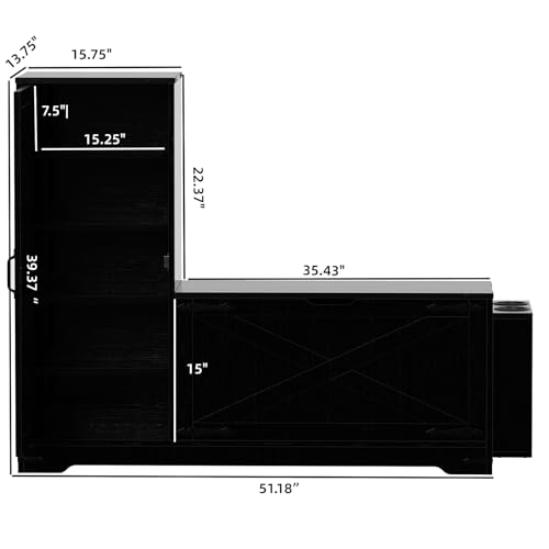 Image of GOODONE 52 inch Farmhouse Shoe Cabinet with Bench, L-Shaped Shoe Storage Bench with Umbrella Stands, Tall Shoe Organizer Cabinet with Adjustable Shelves for Entryway, Living Room, and Stairwell(Black)