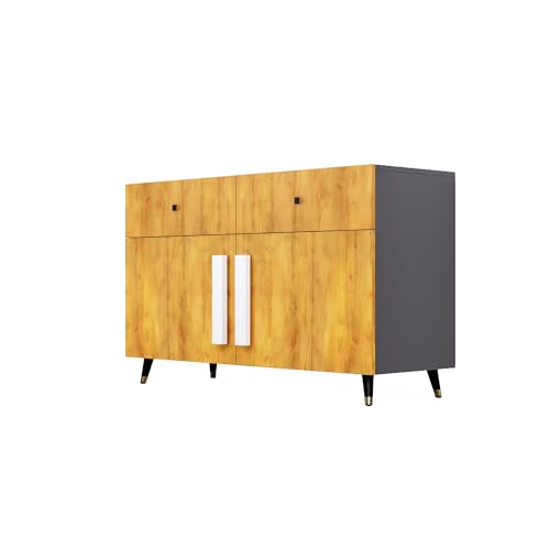 Image of Bniture Storage Cabinet Wooden for Living Room Sideboard with 2 Drawer and 2 Door | Storage Organizer Chest of Drawer Cabinet for Home Hallway Drawing Room Bedroom Kitchen | Slate Grey & Giant Wood