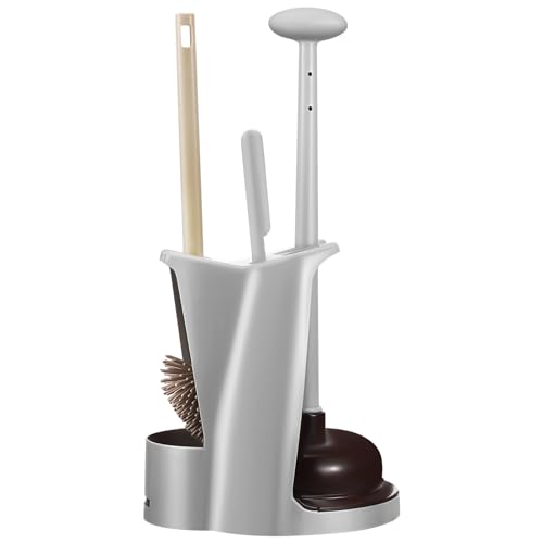 Image of OUNONA Toilet Brush and Plunger Set with Ventilated Holder Arched Head Toilet Bowl Brush for Deep Cleaning Flexible Plunger for Bathroom Unclogging 9.96 X 9.84 X 5.24 Inches