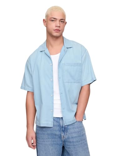 GAP Men's Denim Boxy Woven Shirt, Light Wash, X-Large