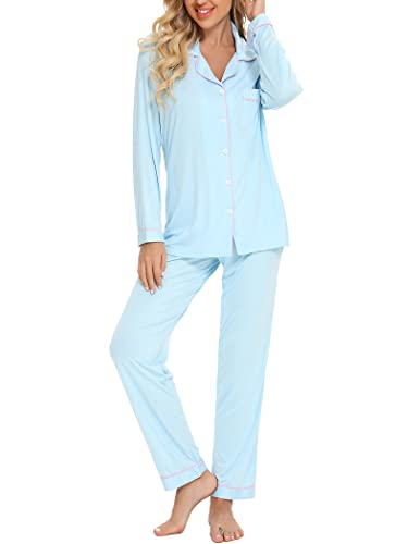 Image of Pjmlifecoco Pajamas Set Long Sleeve Womens Button Down Sleepwear Two Piece Nightwear Soft Pj Lounge Sets S-XXL