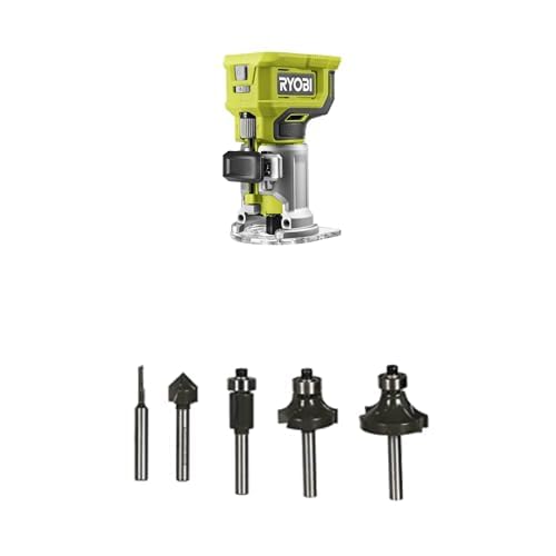 Ryobi - Affleureuse à bois 18V - 30 000 tr/min - pince 6 mm - course berceau 38 mm & Coffret 5 fraises panachées queue diam. 6 mm - RAKRBS5