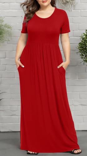 Image of LONGYUAN Women's Plus Size Maxi Dresses Summer Short Sleeve Casual Long Dress 2026 XL-6XL