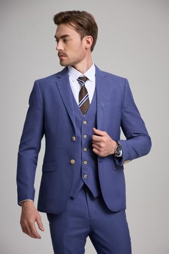 Men's 3 Piece Slim Fit Suit Set Two Button Solid Jacket Vest Pants2