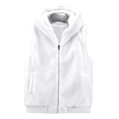 Men's Hooded Short Faux Mink Vest Casual Sleeveless Faux Fur Jacket Fall Classic Outdoor Zipper Outerwear