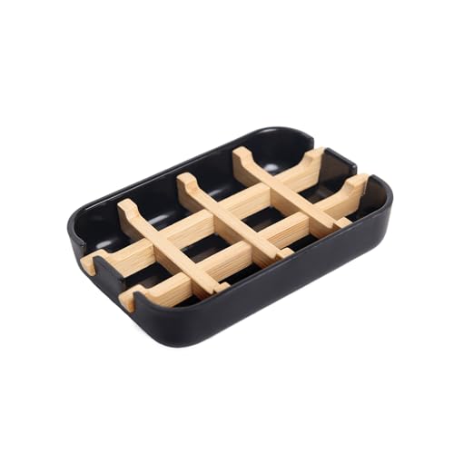 Bamboo Fiber Soap Holder and Soap Dish Combination for Bathroom Bar Soap Holder Sink Deck Bathtub Shower Tray (Black)