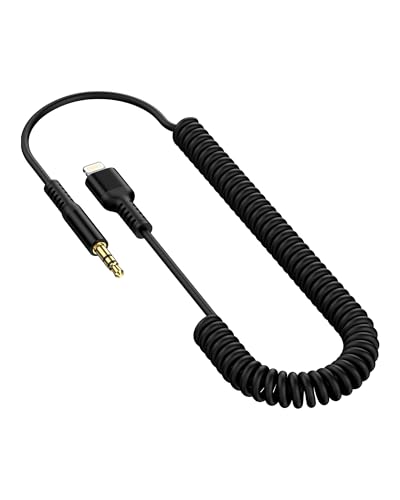 iPhone Aux Cord, Aux to 3.5mm Coiled Lightning Cable Auxiliar Audio Male Cable for iPhone 14 Pro Max 13 12 11 XS XR 8 Plus, Mfi Certified Apple Auxiliary Ox Wire for Car Home Stereo Speaker Headphone