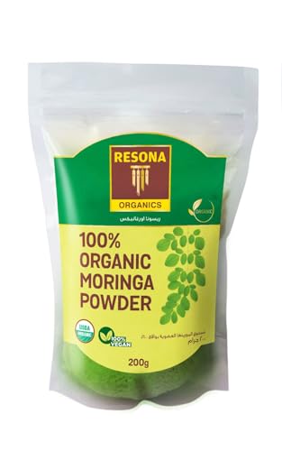 Resona Organics 100% Organic Moringa Powder 200g | Pure Vegan Superfood | Rich in Nutrients Energy Boosting | Ideal for Smoothies Tea & Cooking