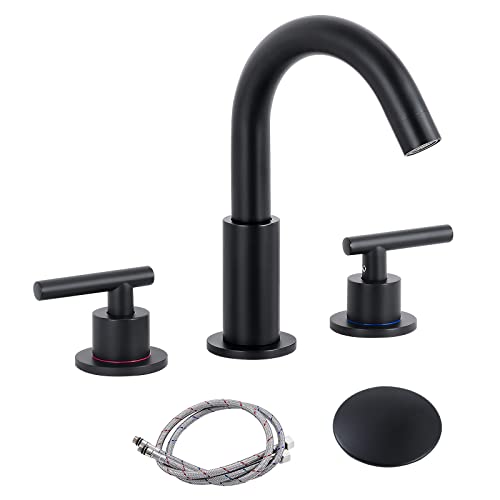 Fgkq Bathroom Faucets For Sink 3 Hole, 8 Inch Widespread Bathroom Faucet, 2 Handle High Arc Matte Black Bathroom Sink Faucets With Pop-Up Drain And Water Supply Lines #TOP6