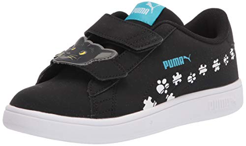PUMA unisex child Smash 2 Hook and Loop Sneaker, Black/White, 13 Little Kid US