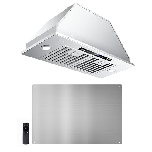 IKTCH 30 inch Built-in/Insert Range Hood & Stainless Steel Backsplash, 900 CFM, Ducted/Ductless Convertible Duct, Stainless Steel Kitchen Vent Hood with 4 Speed Gesture Sensing&Touch Control Panel
