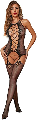 V-Ting Dessous damen sexy unterwäsche Netzstrümpfe Catsuit Bodystocking Ouvert Sexy Dessous Netz Hohle Bodysuit für Frauen schwarz