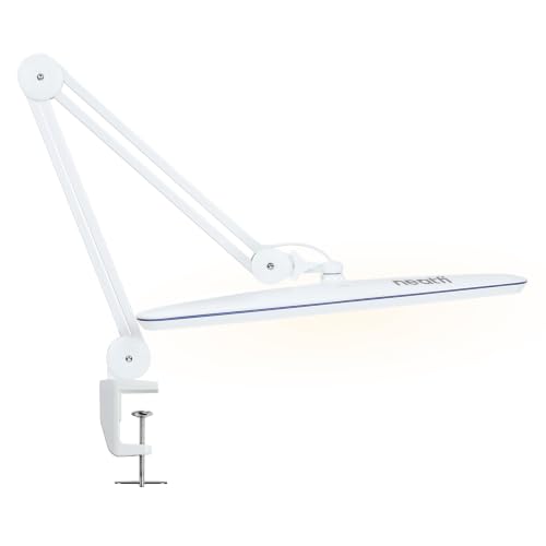 Image of Neatfi XL 2,200 Lumens 20W LED Task Lamp - 23 inch Ultra-Wide Head | 182 SMD LEDs | 4 Brightness Levels | 3 Light Modes | Eye-Caring, Glare-Free | Adjustable Arm (White, CCT with Clamp)