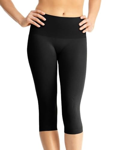 Double Agent High Waist Shaping Capris - SlimMe by MeMoi - Versatile Leggings ,Black,Small