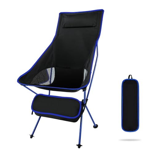 LAMA Upgraded Lightweight High Back Folding Camping Chairs, Portable Compact Camping Chair with Headrest & High Back & Carry Bag for Camping Fishing Hiking Picnic Outdoor Blue
